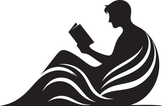 Man Reading Book Wrapped in Waves Silhouette of Knowledge and Learning vector