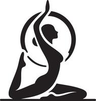 Elegant Silhouette of a Woman Performing a Yoga Pose within a Circular Frame vector