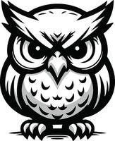 Angry Cartoon Owl Mascot Design Minimalist Black White vector