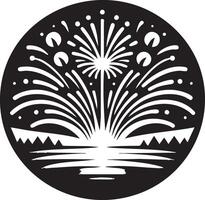 Festive Fireworks Display Over Calm Water and Shoreline Celebration vector
