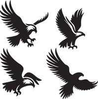 Set of Four Majestic Eagle Silhouettes in Flight Winged Predators Wildlife Art vector