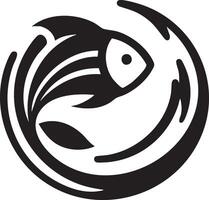 Abstract Stylized Fish Symbol Swirling Water Waves Circular Motion Black And White vector