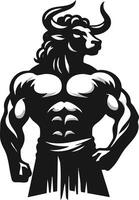 Mighty Muscular Minotaur Warrior with Powerful Physique and Horns vector