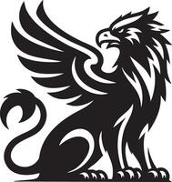 Mythical Griffin Creature Sitting Proudly with Wings Outstretched and Tail Curled vector