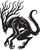 Mythical Forest Creature Silhouette with Antlers and Glowing Eyes vector