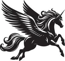 Majestic Winged Unicorn Silhouette Galloping Powerful Fantasy Creature Symbol vector