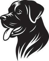 Black Labrador Retriever Dog Head Silhouette with Tongue Out and White Accent Markings vector