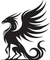 Majestic Mythical Griffin Creature Silhouette Standing Proudly with Wings Spread Wide vector