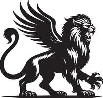 Majestic Winged Lion Silhouette Symbolizing Power Strength and Royalty vector