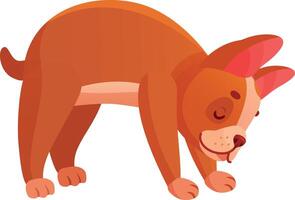 Cartoon illustration featuring a playful brown puppy bending down and curiously sniffing the ground with closed eyes, embodying a joyful and lively spirit in a cheerful pose vector