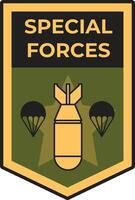 Special forces logo showcasing a bomb and parachutes, set against a military themed background, symbolizes airborne operations and tactical deployment vector