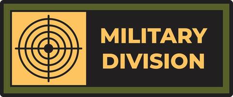 Military division logo featuring a striking target design and bold typography, representing precision and strategic operations within the armed forces and various military branches vector