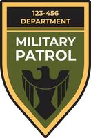 Military patrol department logo displaying a stylized eagle on a shield, incorporating a phone number and department name against a striking green and gold background vector