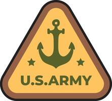 Triangular logo of the U.S. Army featuring a stylized green anchor and two green five pointed stars on a yellow background, evoking maritime operations and military symbolism vector