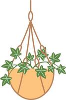 Illustration of a hanging basket filled with vibrant green ivy, showcasing a simple yet elegant botanical design. Perfect for gardening enthusiasts and nature inspired decor vector