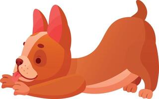 Cartoon illustration of a playful brown dog licking its paw while lying down, in a funny and adorable pose, perfect for pet related projects vector