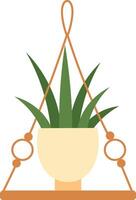 Stylish illustration of a hanging plant in a ceramic pot suspended from a wooden shelf, creating a cozy and natural atmosphere in home decor vector