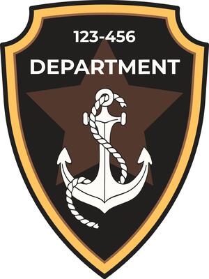 Nautical department logo showcasing an anchor entwined with rope, positioned centrally on a five pointed star against a shield shaped backdrop, incorporating a departmental number