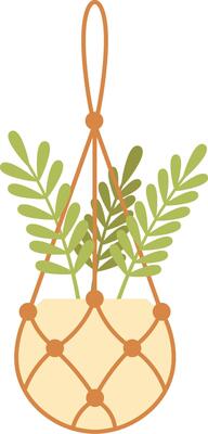 Decorative macrame plant hanger holding a small plant with green leaves, adding a touch of nature to interior design, promoting concepts of sustainability, handmade crafts, and home decoration