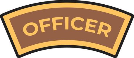 Officer rank insignia featuring the word OFFICER in gold letters on a curved brown background with gold borders, suitable for military or law enforcement themes vector