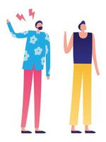 Two male characters having conflict, angry man quarreling with calm person gesturing with hands, disagreement and misunderstanding in communication, dispute between friends or colleagues at work vector