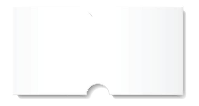 Blank white double ticket with perforation lines creating two stubs isolated on white background with subtle shadow, ideal for customization and adding text or graphics vector