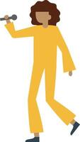 Illustration of a performer in a vibrant yellow outfit holding a microphone, capturing the essence of a lively stage performance. The figure exudes energy and passion for music vector