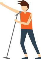 Illustration of a dynamic singer passionately performing on stage, holding a microphone. The character's vibrant style and lively posture convey excitement and energy in a musical setting vector