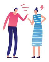 Colleagues arguing, with a man blaming a woman, depicting business conflict and communication problems, highlighting stress and tension in the workplace vector