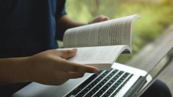 Reading books to enhance knowledge and seek knowledge from the world of books. Learning from silence and relaxation photo