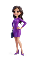 A resilient female leader in a striking violet dress, surrounded by abstract data streams and business symbols, signifying her determination png