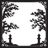 Japanese style paper cut tree with pagoda and pagoda tower vector