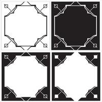 Four black and white square frames with decorative designs vector