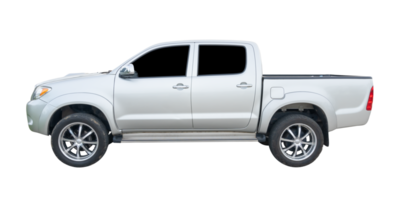 Left side view of clean white or silver pickup truck isolated with clipping path in file format png