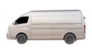 A beige delivery van with left side view isolated with clipping path in file format png