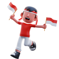 Kid Running with Two Flags 3D Illustration png