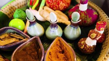 Colorful spa items arranged in a decorative basket video