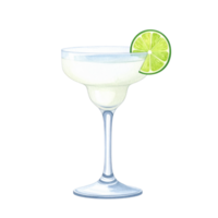 A vibrant margarita cocktail in a classic glass, garnished with a fresh lime slice. Perfect for menus, party invitations, or summer drink promotions. png