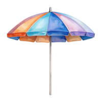 Watercolor beach umbrella, isolated on transparent background, with colorful panels. Summer, vacation, protection. png