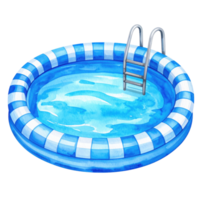 Inflatable swimming pool with ladder, filled with water, isolated on transparent background, summer fun, recreation, relaxation. png