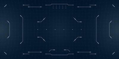 FPV drone HUD with recording interface and digital distortion. Futuristic cybersport monitor in black and blue with glowing reticle and glitch overlays. vector