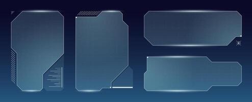 Blue cyberpunk HUD set featuring digital windows, panel grid and infographic highlights. Ideal for futuristic games, control rooms or sci fi user interface presentations. vector