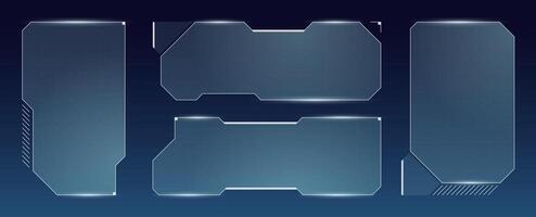 Minimalist blue cyberpunk UI with clean geometric panels, sci fi data charts and shapes. Perfect for game HUD, robot control boards or virtual display mockups. vector