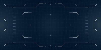 Cyberpunk HUD overlay in techno palette with glitchy radar and crosshair interface. Digital camera view layered with reticle display and blueprint system grid. vector