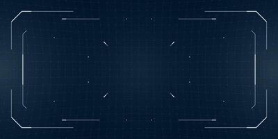 Tactical HUD with glitching reticle and camera frame simulates a drone cyberpunk perspective. Futuristic interface layered over a VR blueprint and data stream. vector