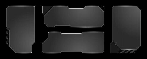 Modern black and white tech HUD layout set with dashboard frame, abstract cyber elements and holographic window. Ideal for futuristic VR screens, space data or AI interfaces. vector