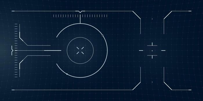 Glitch infused HUD interface with cyberpunk frame and holographic blueprint. Tactical overlay simulates fpv drone vision with user data and sci fi distortion. vector