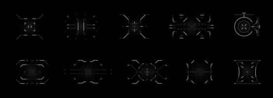 Black digital HUD with futuristic sniper crosshair locked on target. Grid radar interface with circular scope, tech bars and AI data streams. Perfect for sci fi games or weapon panels. vector