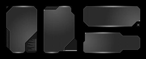 High tech futuristic HUD frame set with abstract sci fi dashboard, glowing lines and cyber display. VR interface mixes modern data layout with holographic control visuals. vector