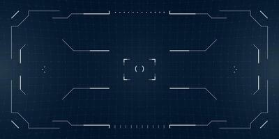 Glowing cyberpunk HUD overlay with digital targets and tactical reticle elements. Blueprint grid background enhances the futuristic interface in a control drone view. vector